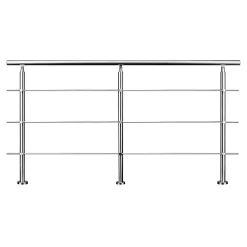 AICA Sanitaire Accessoire D'Escalier<Kit garde-corps 3 barres rondes 2.4 m Acier Inox 201 Argent - Installation verticale - Usage intérieur et extérieur