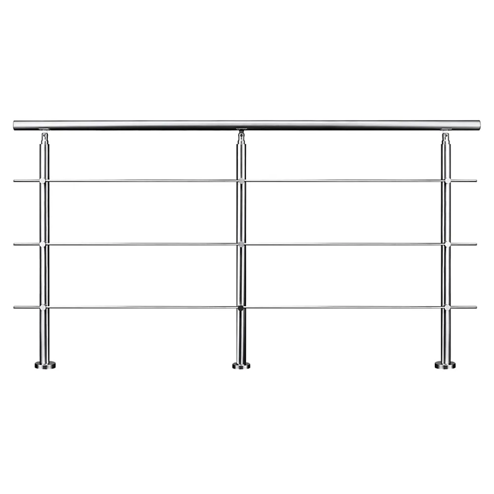 AICA Sanitaire Accessoire D'Escalier<Kit garde-corps 3 barres rondes 2.4 m Acier Inox 201 Argent - Installation verticale - Usage intérieur et extérieur