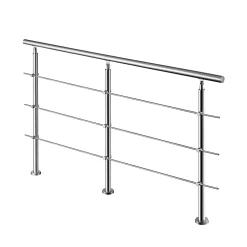 AICA Sanitaire Accessoire D'Escalier<Kit garde-corps 3 barres rondes 2.4 m Acier Inox 201 Argent - Installation verticale - Usage intérieur et extérieur