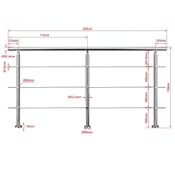 AICA Sanitaire Kit garde-corps 3 barres rondes 2.2 m Acier Inox 201 Argent - Installation verticale - Usage intérieur et extérieur- Accessoire D'Escalier