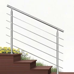 AICA Sanitaire Accessoire D'Escalier<Kit garde-corps 5 barres rondes 1.8m Acier Inox 201 Argent - Installation verticale - Usage intérieur et extérieur