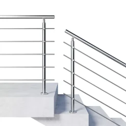 AICA Sanitaire Accessoire D'Escalier<Kit garde-corps 5 barres rondes 1.8m Acier Inox 201 Argent - Installation verticale - Usage intérieur et extérieur