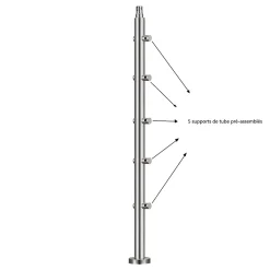 AICA Sanitaire Accessoire D'Escalier<Kit garde-corps 5 barres rondes 1.8m Acier Inox 201 Argent - Installation verticale - Usage intérieur et extérieur