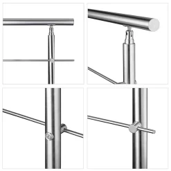 AICA Sanitaire Accessoire D'Escalier<Kit garde-corps 5 barres rondes 1.8m Acier Inox 201 Argent - Installation verticale - Usage intérieur et extérieur