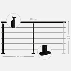 Kordo Kit garde-corps aluminium noir 2m pose à plat, Initio- Garde-Corps, Balustrade