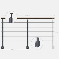 Kordo Garde-Corps, Balustrade<Kit garde-corps anthracite avec main courante Kebony 2m pose en applique, Opalu