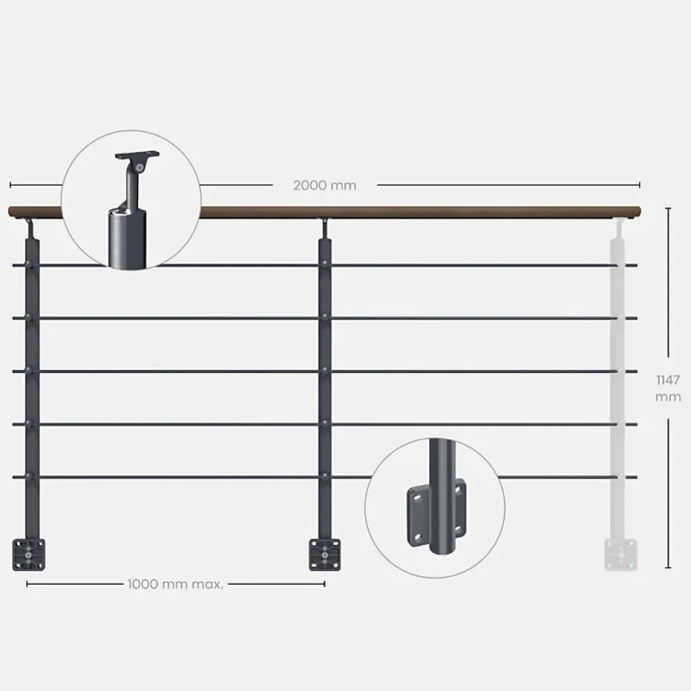 Kordo Garde-Corps, Balustrade<Kit garde-corps anthracite avec main courante Kebony 2m pose en applique, Opalu