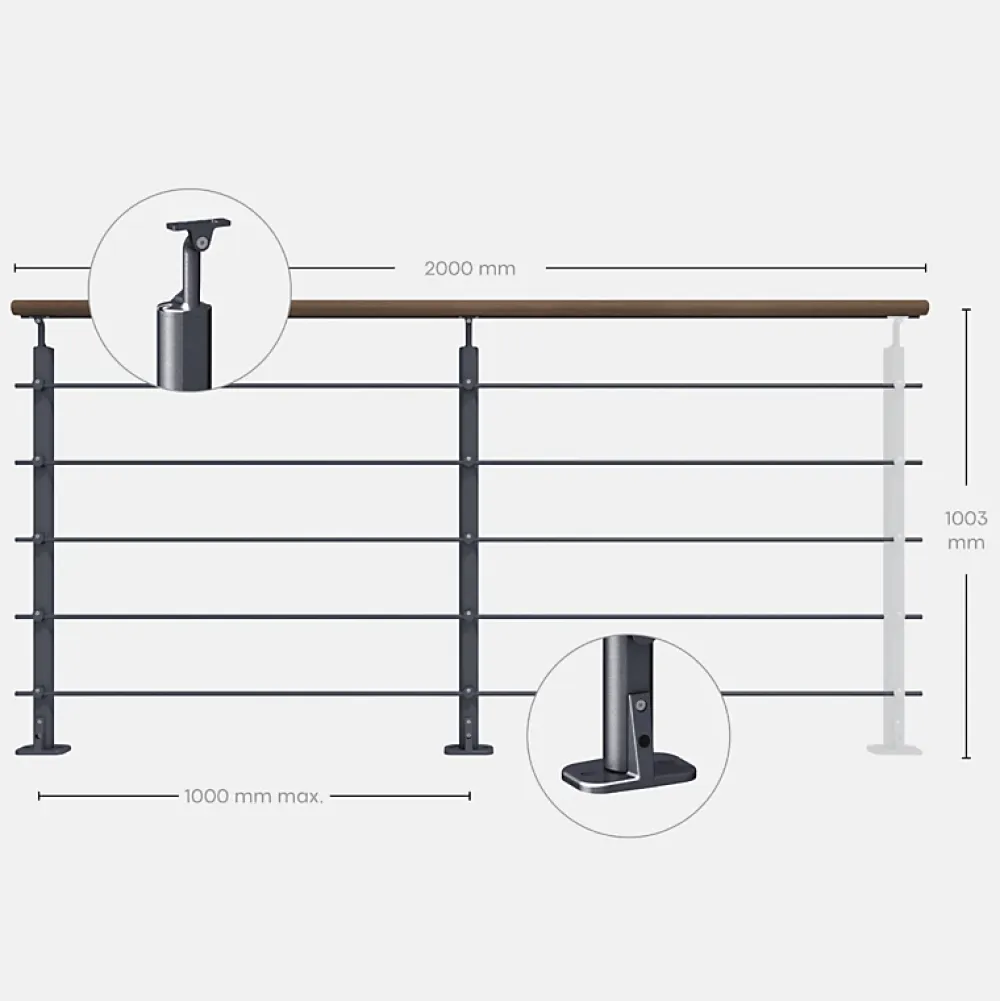 Kordo Kit garde-corps anthracite avec main courante Kebony 2m pose à plat, Opalu- Garde-Corps, Balustrade