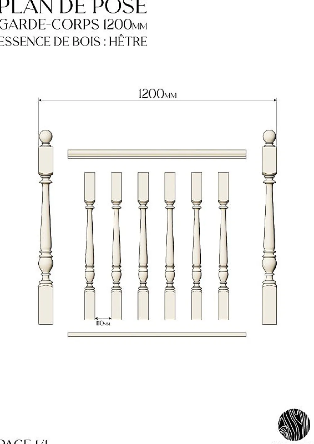 Decoparisienne Garde-Corps, Balustrade<Kit garde-corps bois massif tourné - Longueur 1200mm
