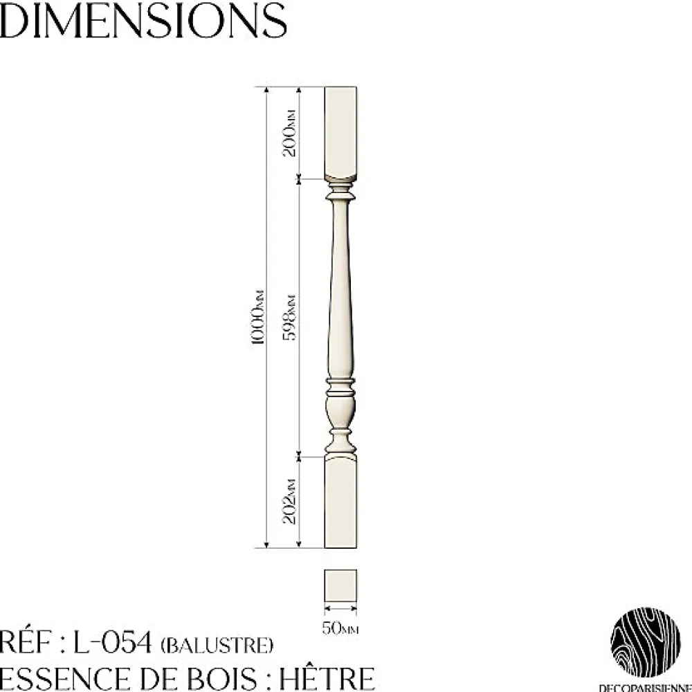 Decoparisienne Garde-Corps, Balustrade<Kit garde-corps bois massif tourné - Longueur 1200mm