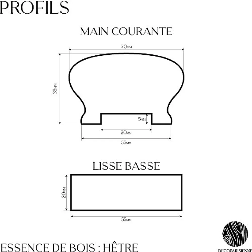 Decoparisienne Garde-Corps, Balustrade<Kit garde-corps bois massif tourné - Longueur 1200mm