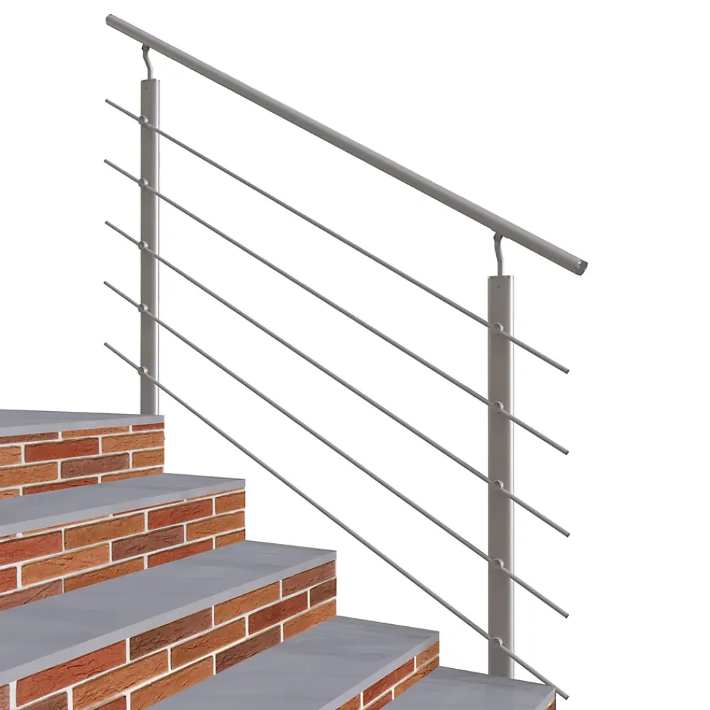 AICA Sanitaire Accessoire D'Escalier<Kit Garde-corps 1.5m alu argent avec 5 traverses et main courante - Pose suspendue et latérale - Intérieur et extérieur