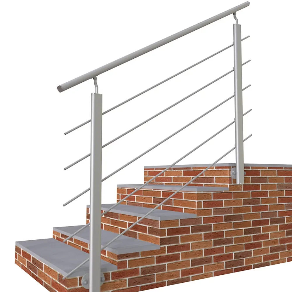 AICA Sanitaire Accessoire D'Escalier<Kit Garde-corps 1.5m alu argent avec 5 traverses et main courante - Pose suspendue et latérale - Intérieur et extérieur