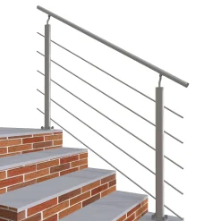 AICA Sanitaire Kit Garde-corps 1.5m alu argent avec 5 traverses et main courante - Pose verticale à plat - Intérieur et extérieur- Accessoire D'Escalier