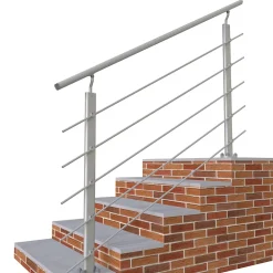 AICA Sanitaire Kit Garde-corps 1.5m alu argent avec 5 traverses et main courante - Pose verticale à plat - Intérieur et extérieur- Accessoire D'Escalier