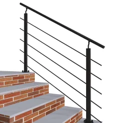 AICA Sanitaire Kit Garde-corps 1.5m alu noir avec 5 traverses et main courante - Pose verticale à plat - Intérieur et extérieur- Accessoire D'Escalier