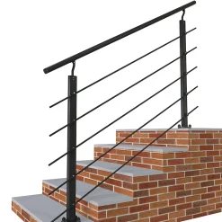 AICA Sanitaire Kit Garde-corps 1.5m alu noir avec 5 traverses et main courante - Pose verticale à plat - Intérieur et extérieur- Accessoire D'Escalier