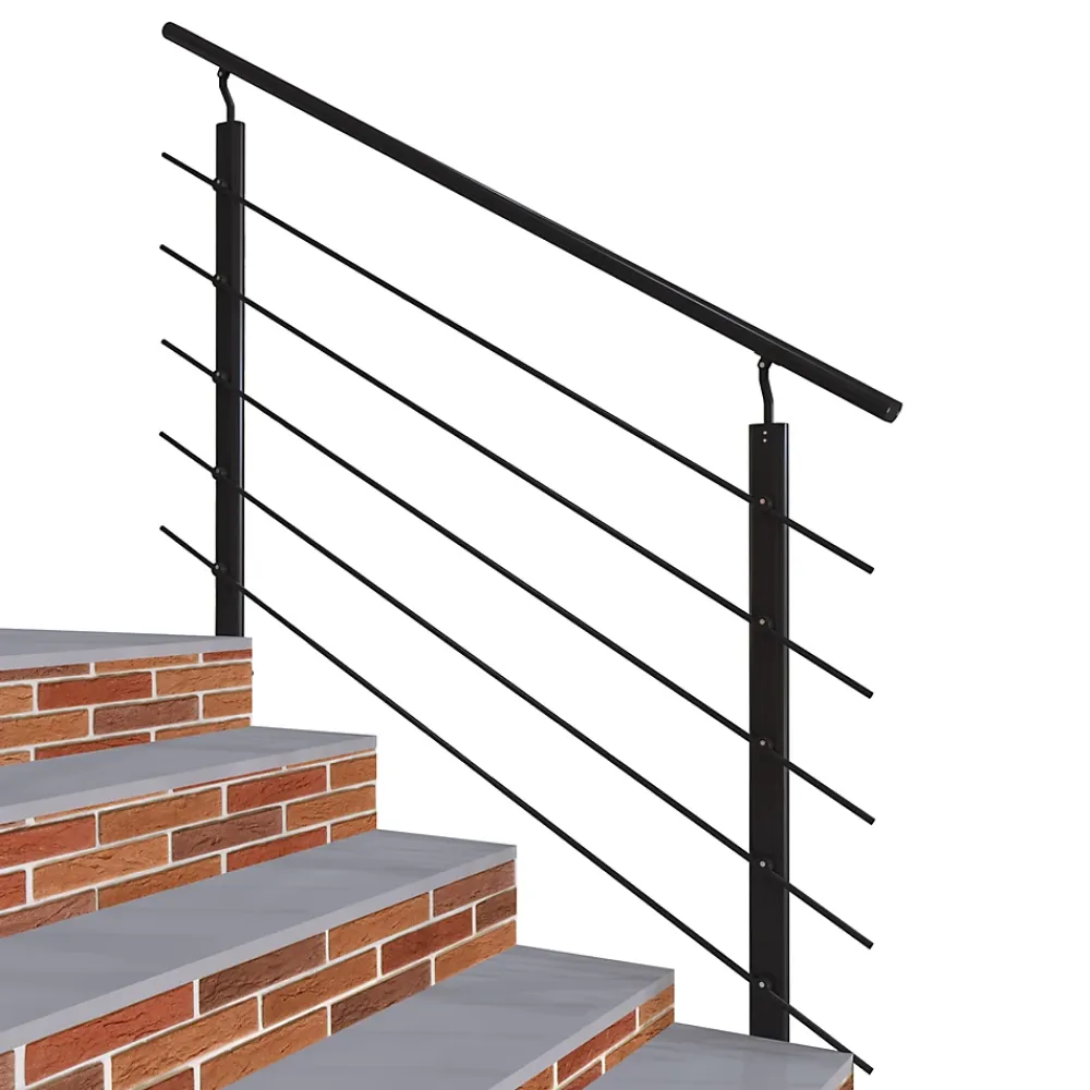 AICA Sanitaire Accessoire D'Escalier<Kit Garde-corps 1.5m alu noir avec 5 traverses et main courante - Pose suspendue et latérale - Intérieur et extérieur