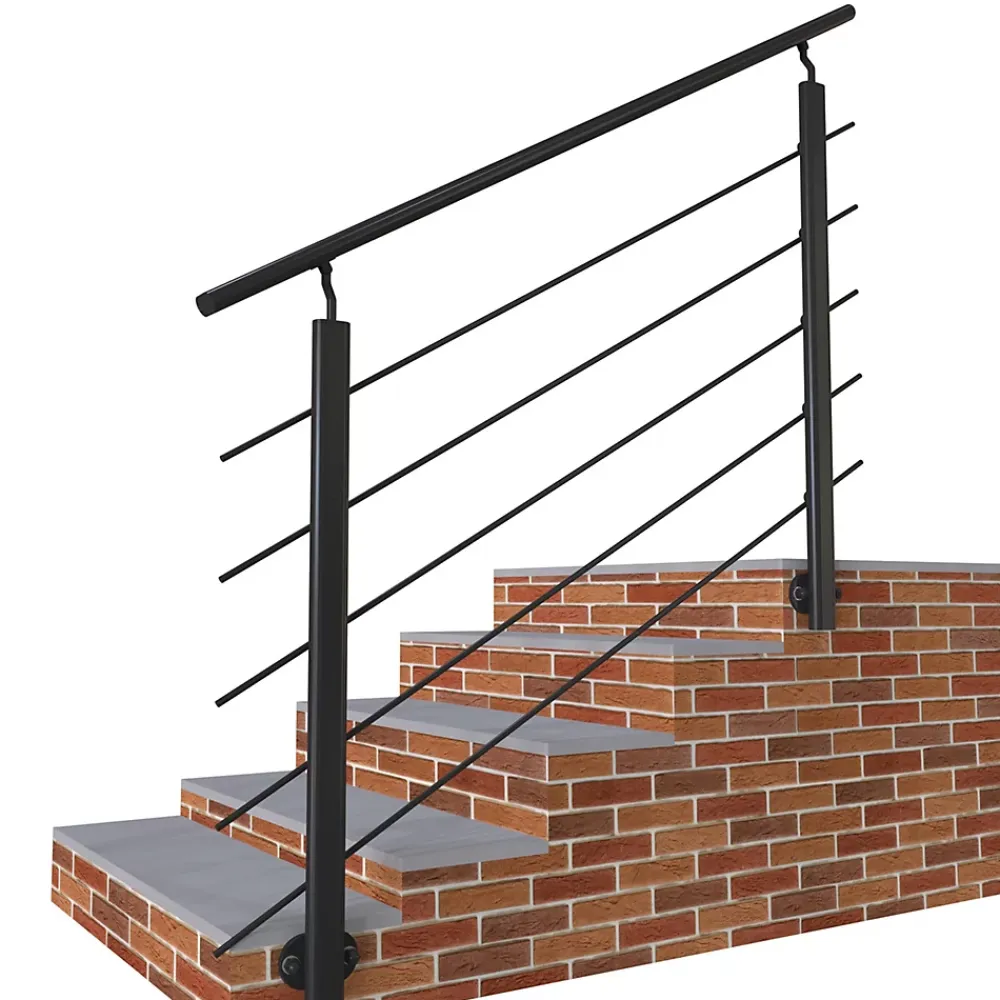 AICA Sanitaire Accessoire D'Escalier<Kit Garde-corps 1.5m alu noir avec 5 traverses et main courante - Pose suspendue et latérale - Intérieur et extérieur