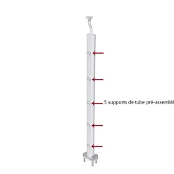 AICA Sanitaire Accessoire D'Escalier<Kit Garde-corps 2m avec raccords muraux - Alu ARGENT - Pose verticale à plat - Pour usage intérieur et extérieur