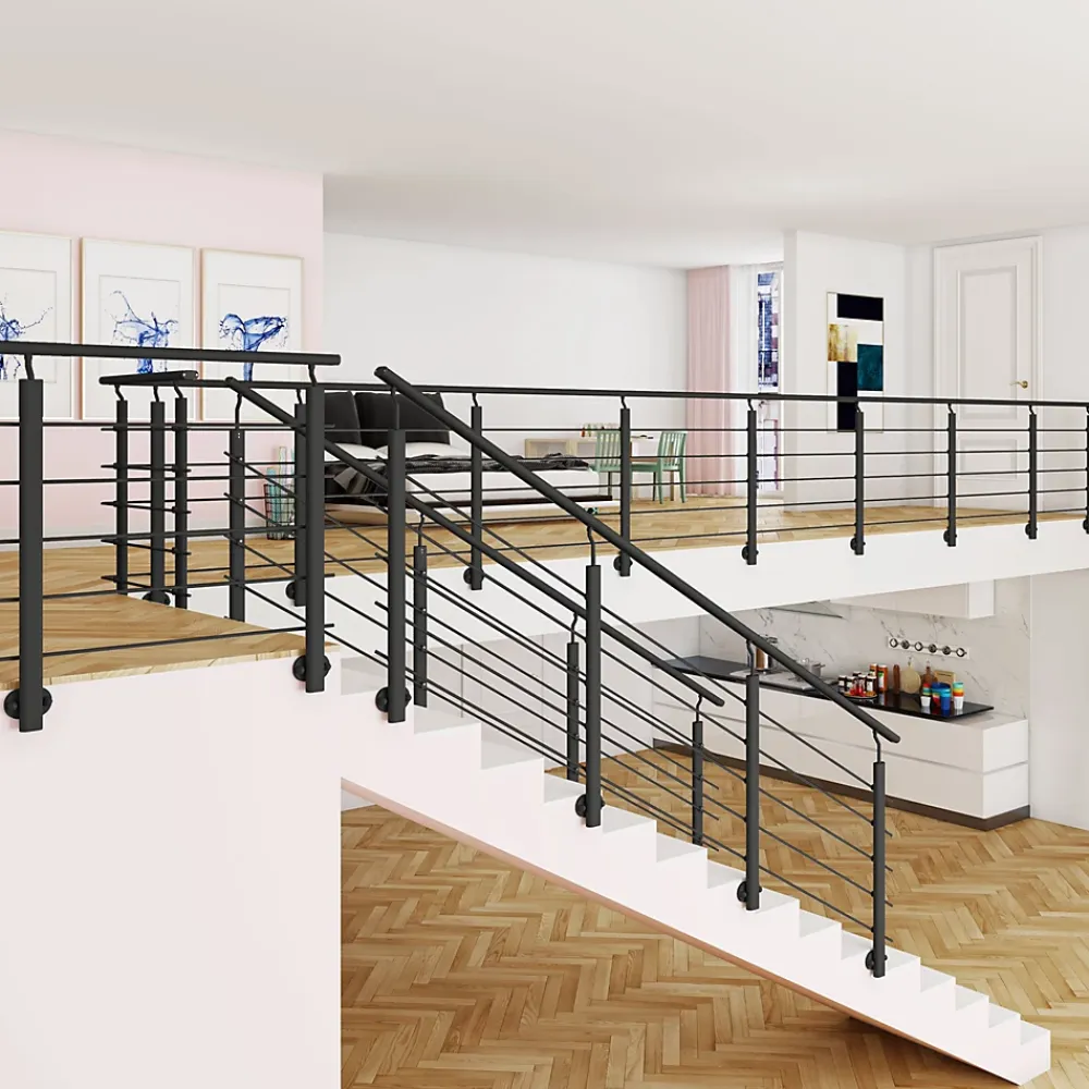 Saniland Kit Garde-corps 2ml garde-corps avec 5 barreaux fixation latérale en aluminium noir mat- Garde-Corps, Balustrade