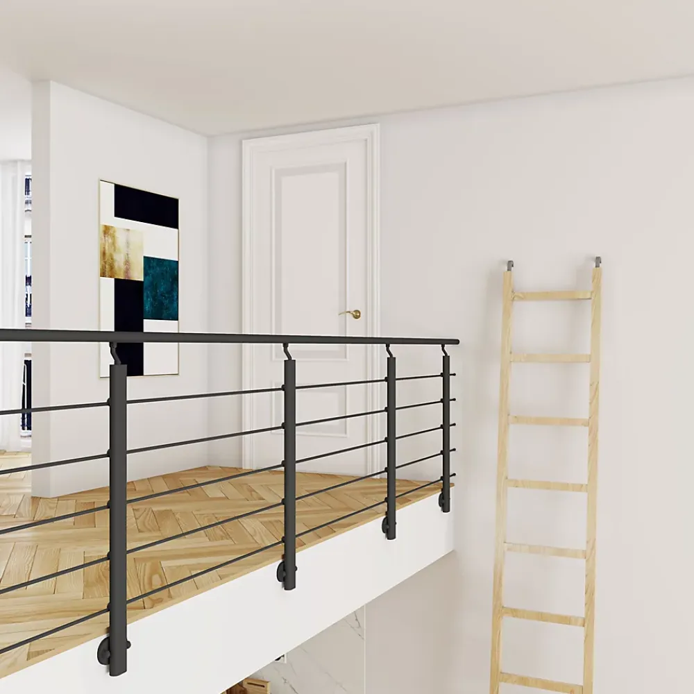Saniland Kit Garde-corps 2ml garde-corps avec 5 barreaux fixation latérale en aluminium noir mat- Garde-Corps, Balustrade