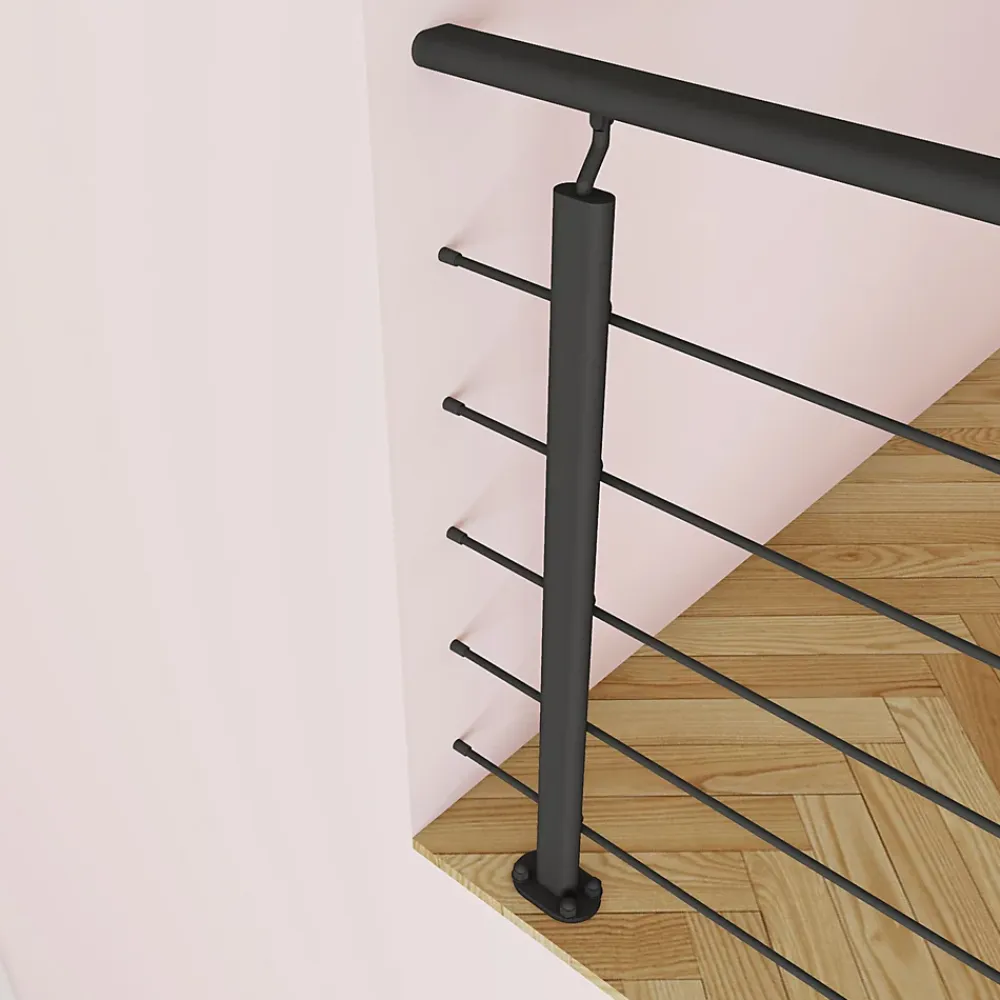 Saniland Garde-Corps, Balustrade<Kit Garde-corps 2ml garde-corps avec 5 barreaux fixation à plat en aluminium noir mat