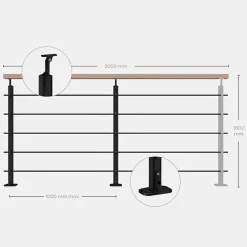 Kordo Garde-Corps, Balustrade<Kit garde-corps noir avec main courante hêtre 2m pose à plat, Opalu