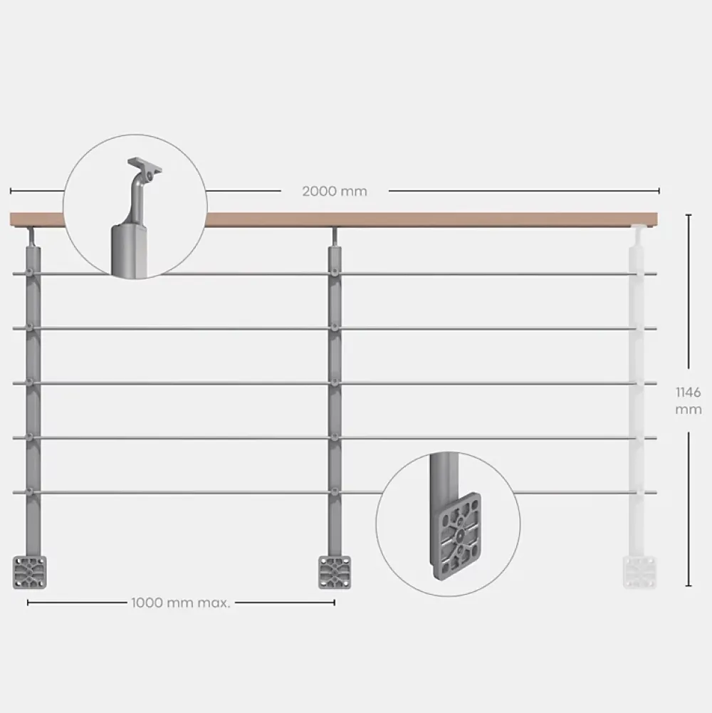 Kordo Garde-Corps, Balustrade<Kit garde-corps silver avec main courante hêtre 2m pose en applique, Opalu