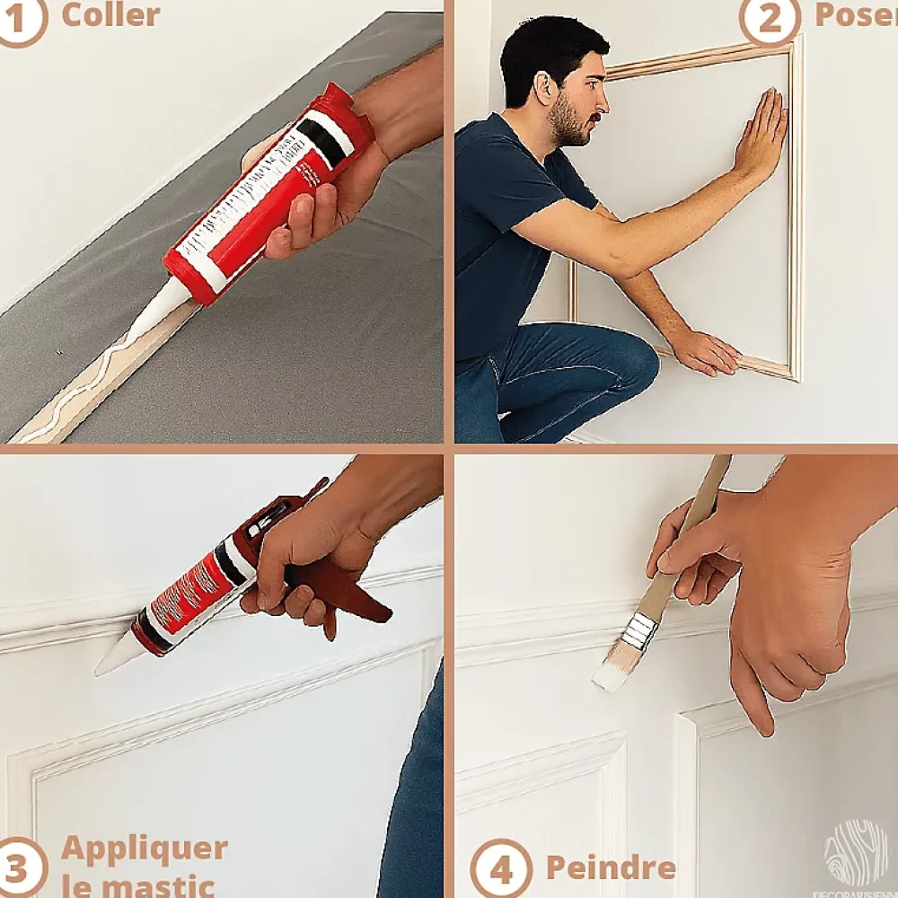 Decoparisienne Kit moulures murales décorative 400cm - Cimaises - Plinthes - Style Haussmannien - Encadrement a peindre - 24 pièces- Moulure