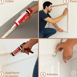 Decoparisienne Moulure<Kit moulures murales décorative 400 cm - Cimaises - Plinthes - Style Haussmannien - Encadrement a peindre - 32 pièces