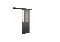 Optimum Kit porte 730 atelier noir verre clair avec rail bandeau decor assorti- Porte Coulissante