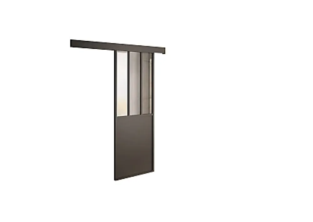 Optimum Porte Coulissante<Kit porte 930 atelier noir verre depoli avec rail bandeau decor assorti