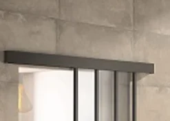 Optimum Porte Coulissante<Kit porte 930 atelier noir verre depoli avec rail bandeau decor assorti