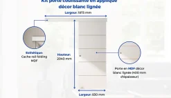 Optimum Kit porte coulissante 4 lignes - blanc lignée - + rail 2 amortisseurs + cache rail blanc - H 204 cm x L 83 cm- Porte Coulissante