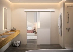 Optimum Kit porte coulissante en applique Contemporain blanc cadre en aluminium et verre dépoli Blanc H 204 x 73 x 3,6 cm H 204 x 73 x 3,6 cm- Porte Coulissante