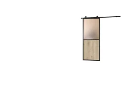 Optimum Kit porte Coulissante en applique Atelier noir chêne terra cadre en aluminium et verre dépoli Blanc H. 204 X 93 X 3,6 Cm- Porte Coulissante