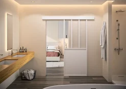 Optimum Kit porte coulissante en applique Atelier blanc cadre en aluminium et verre transparent H 204 x 83 x 3,6 cm H 204 x 83 x 3,6 cm- Porte Coulissante
