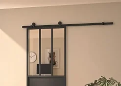 Optimum Porte Coulissante<Kit porte coulissante en applique Atelier noir cadre en aluminium et verre transparent H. 204 X 73 X 3,6 Cm H 204 x 73 x 3,6 cm H 204 x 73 x 3,6 cm