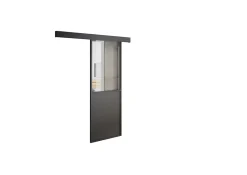 Optimum Kit porte coulissante en applique Contemporain noir cadre en aluminium et verre transparent H 204 x 73 x 3,6 cm H 204 x 73 x 3,6 cm- Porte Coulissante
