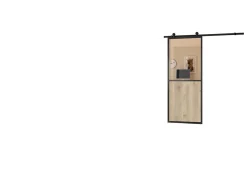 Optimum Porte Coulissante<Kit porte Coulissante en applique Contemporain noir chêne terra cadre en aluminium et verre dépoli Blanc H. 204 x 73 x 3,6 Cm