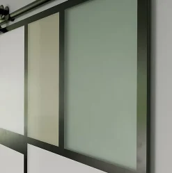 Aurys KIT Porte coulissante en verre + Rail coulissant apparent - MONDO OPAQUE VERTE - H. 204 x L. 93 - Fabrication Française NORM- Porte Coulissante