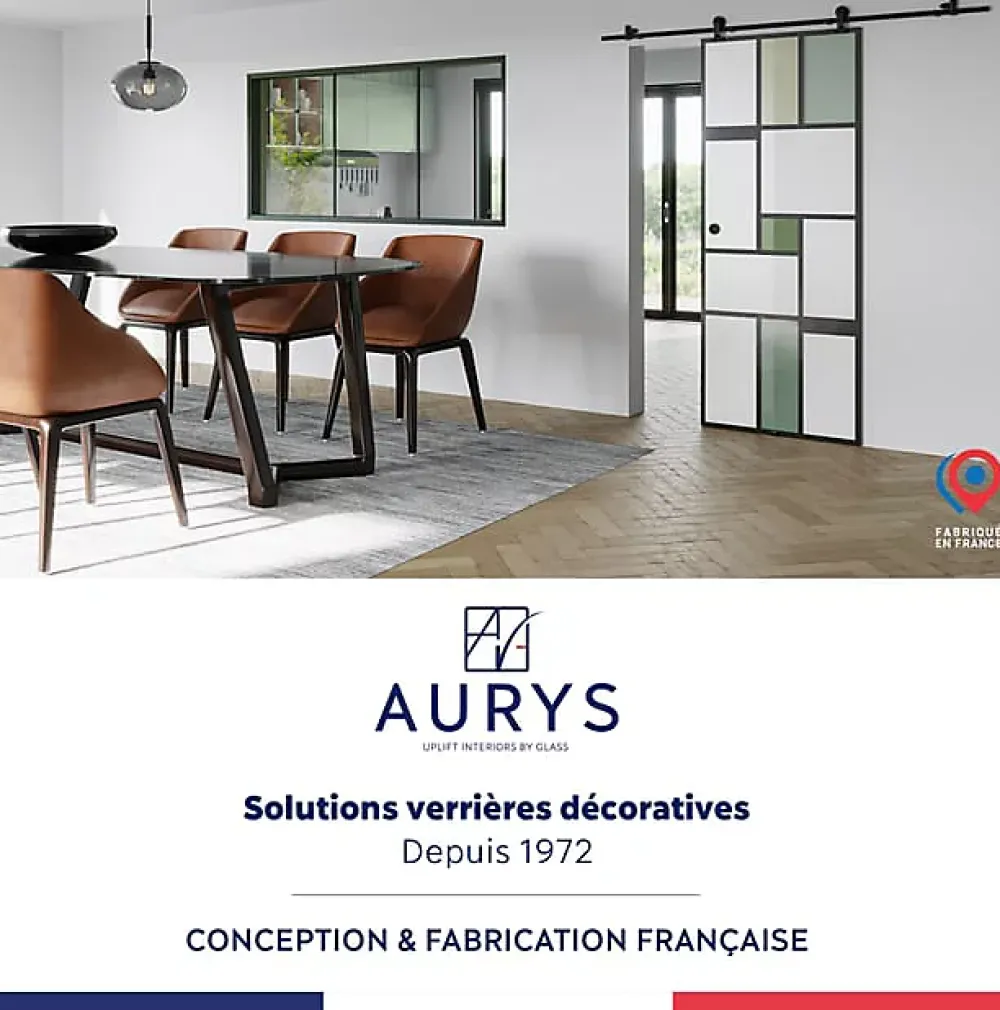 Aurys KIT Porte coulissante en verre + Rail coulissant apparent - MONDO OPAQUE VERTE - H. 204 x L. 93 - Fabrication Française NORM- Porte Coulissante