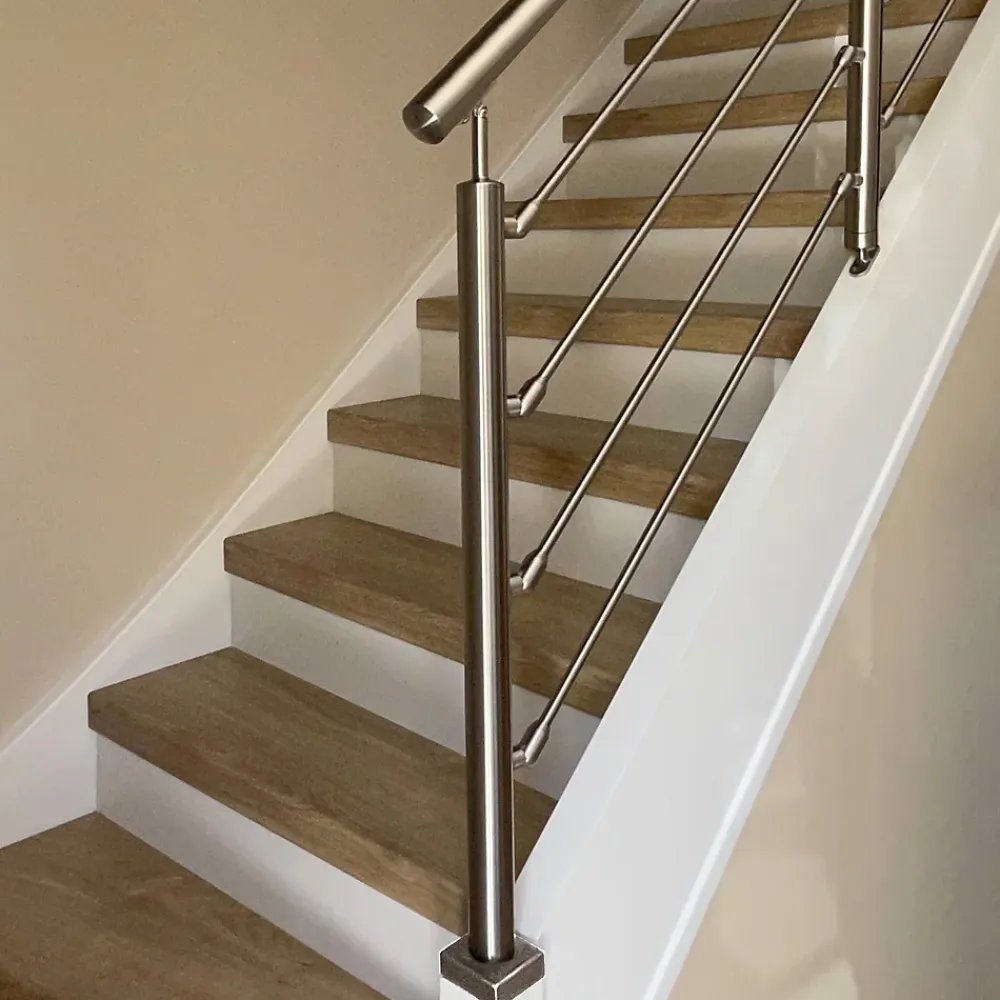 MySystem Garde-Corps, Balustrade<Kit Réno inox pour garde-corps d'escalier - 3 poteaux - Main courante - 3 barres sur supports axiaux