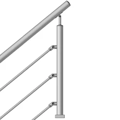 MySystem Garde-Corps, Balustrade<Kit Réno inox pour garde-corps d'escalier - 3 poteaux - Main courante - 3 barres sur supports axiaux
