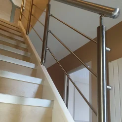 MySystem Garde-Corps, Balustrade<Kit Réno inox pour garde-corps d'escalier - 3 poteaux - Main courante - 3 barres sur supports transversaux et borgnes
