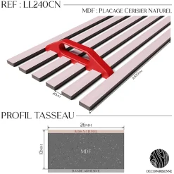 Decoparisienne Panneau Tasseau Bois<Kit tasseaux adhésif cerisier naturel - Gabarit de pose offert - Surface de 1,2 M2 - Panneau tasseau sur-mesure