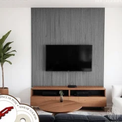 Decoparisienne Kit tasseaux adhésif frêne gris - Gabarit de pose offert - Surface de 2,4 M2 - Panneau tasseau sur-mesure- Panneau Tasseau Bois