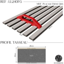 Decoparisienne Kit tasseaux adhésif frêne gris - Gabarit de pose offert - Surface de 1,2 M2 - Panneau tasseau sur-mesure- Panneau Tasseau Bois