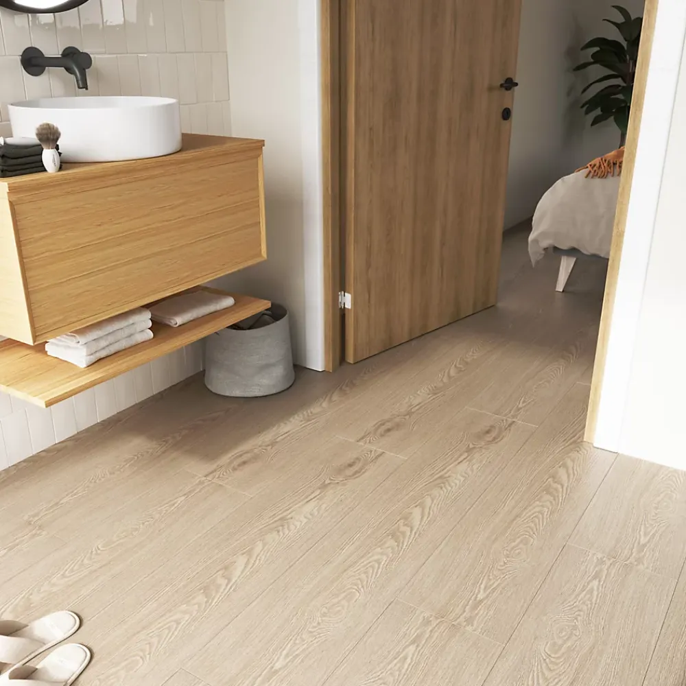 GoodHome Dalle Et Lame Pvc<Lame minérale composite clipsable Italo 129 x 20 cm imitation bois naturel (vendue au carton)